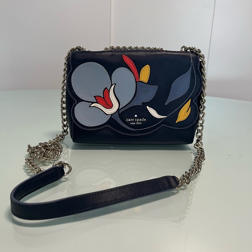 Kate Spade Gold and Blue Crossbody Bag with Chain Strap